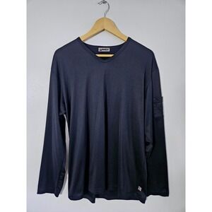 Vintage YMLA 90s Club Rave Long Sleeve V-Neck‎ Shirt Utility Pocket Black Large